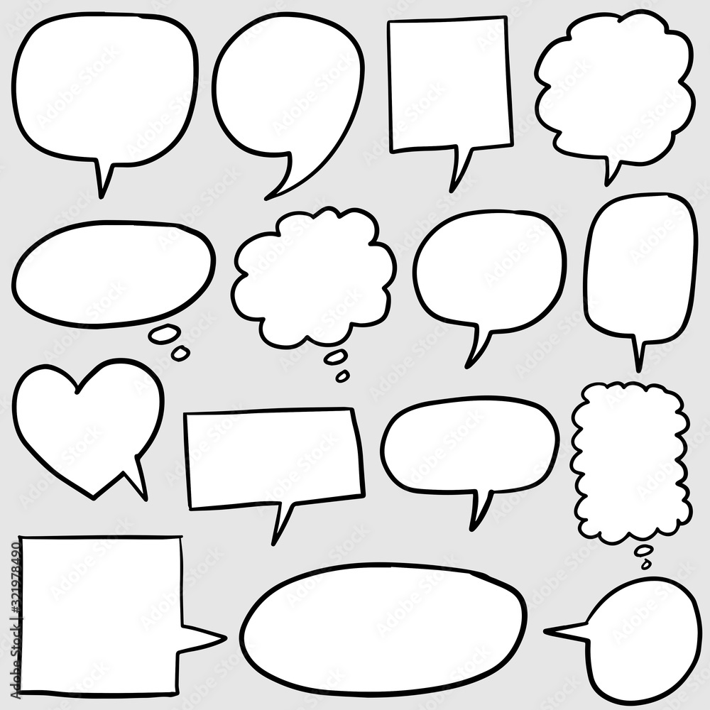 Obraz premium Hand drawn set of speech bubbles. Doodle set element. Vector illustration.