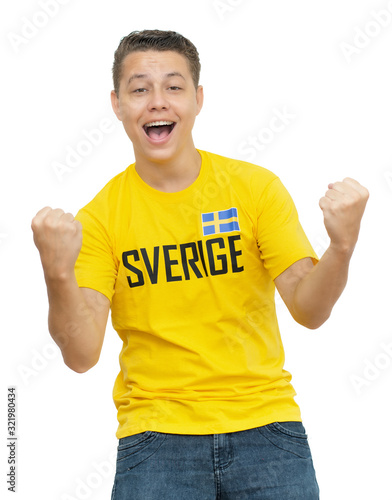 Cheerful soccer fan from Sweden photo