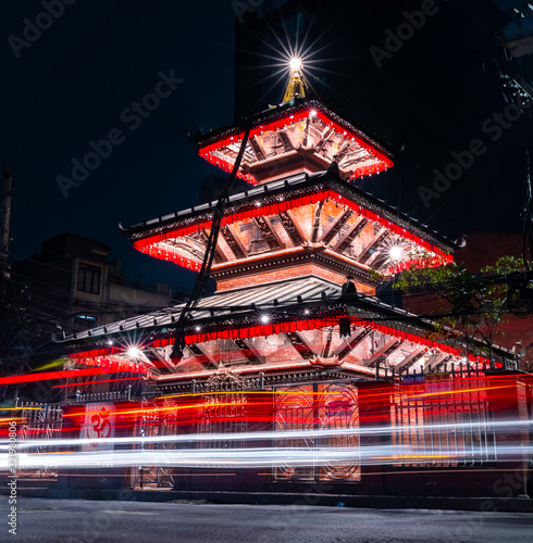 Long exposure of a well illuminated Hindu Temple at night