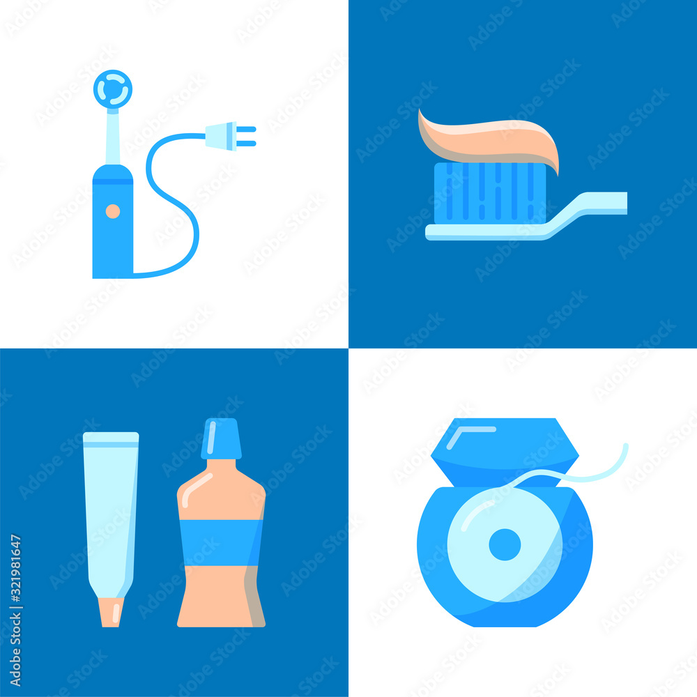 Teeth hygiene icon set in flat style