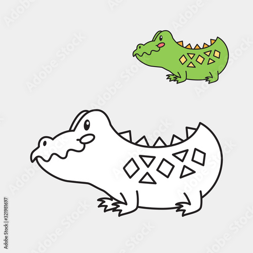  Coloring page for little children. Outlined illustration of a funny crocodile in cartoon style. Vector 8 EPS.