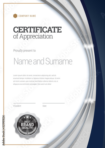 Silver Certificate template. Diploma of modern design or gift certificate. Vector illustration.