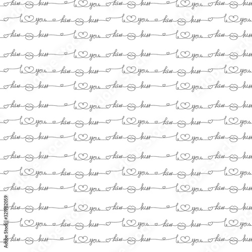 Seamless pattern, continuous line of love symbols