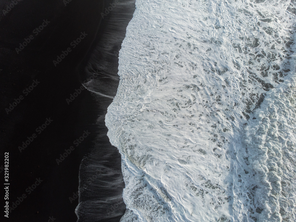 Beautiful view of black sand beach from air Iceland Beautiful view of black sand beach from air Iceland