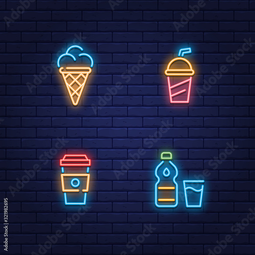 Neon Fast Food Sign Set