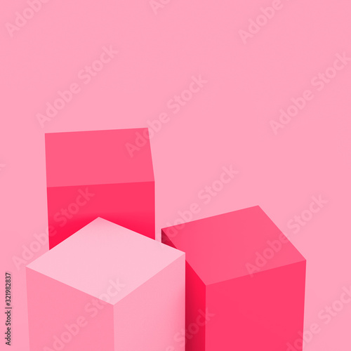 3d pink cubes square podium minimal studio background. Abstract 3d geometric shape object illustration render. Display for valentine product.