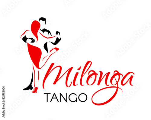 Tango milonga latino dance logo. Dancing couple man and woman vector illustration, icon for dancing school, party, lessons, event	