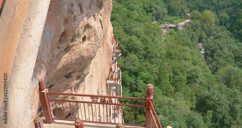 Maijishan Cave-Temple Complex in Tianshui city, Gansu Province China. A mountain with religious caves on the Silk Road