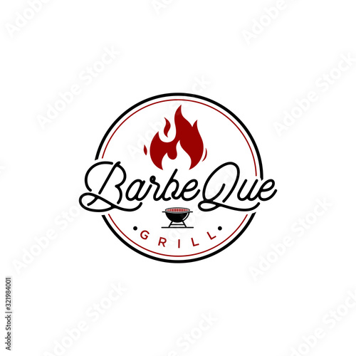 Barbecue grill logo with handwritten, white background, vector design