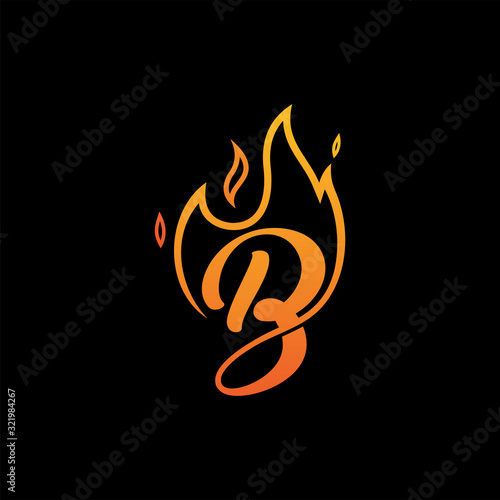 Flame B Letter Logo Design Icon with Orange Yellow Colors and Flames Vector Illustration.