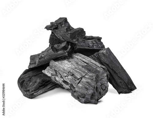 Natural wood charcoal, traditional charcoal or hard wood charcoal isolated on white background