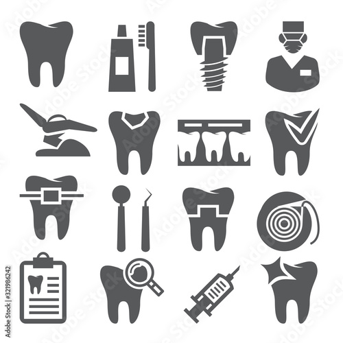 Dental icons set on white background