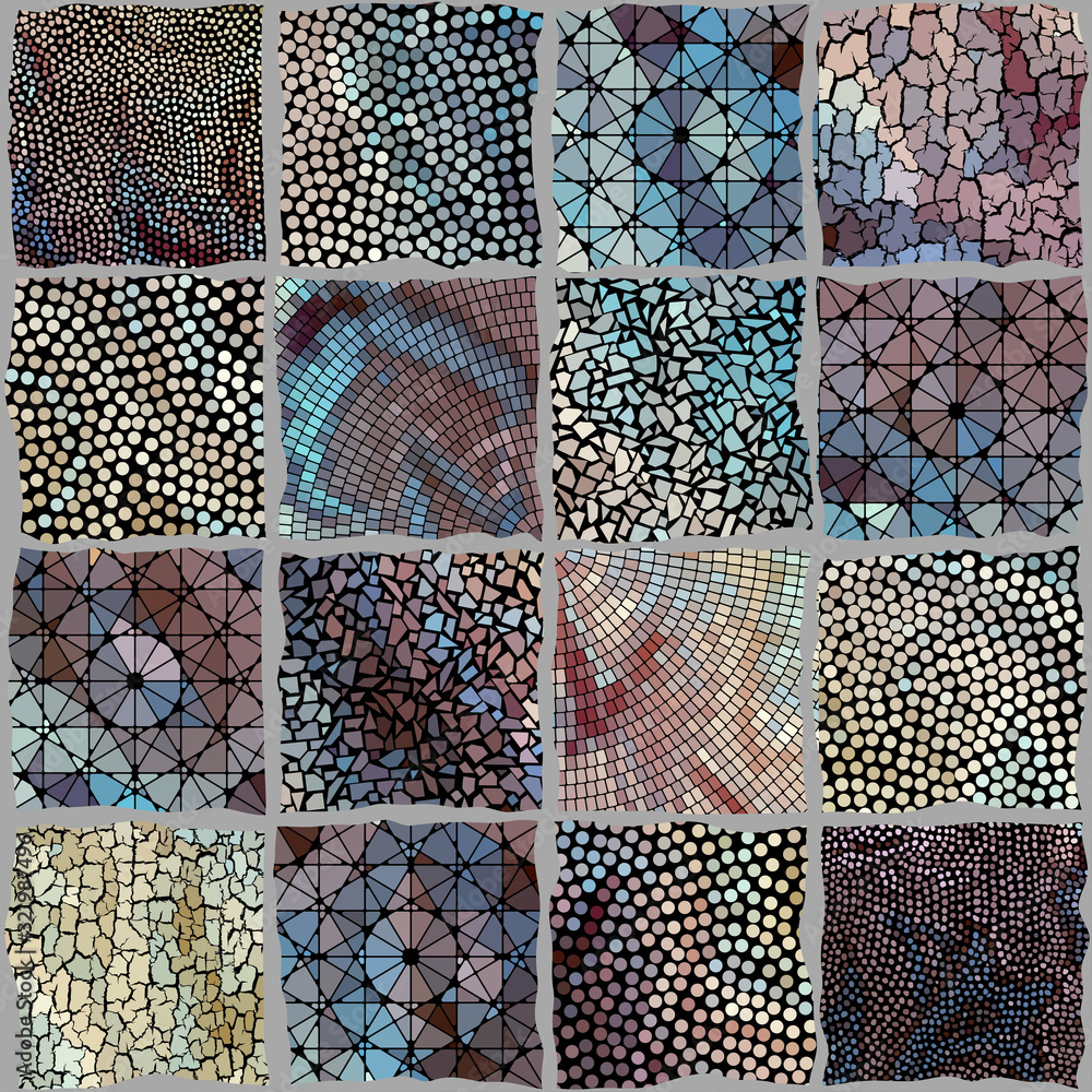 Seamless background pattern. Mosaic art pattern. Block design of squares. Vector image.