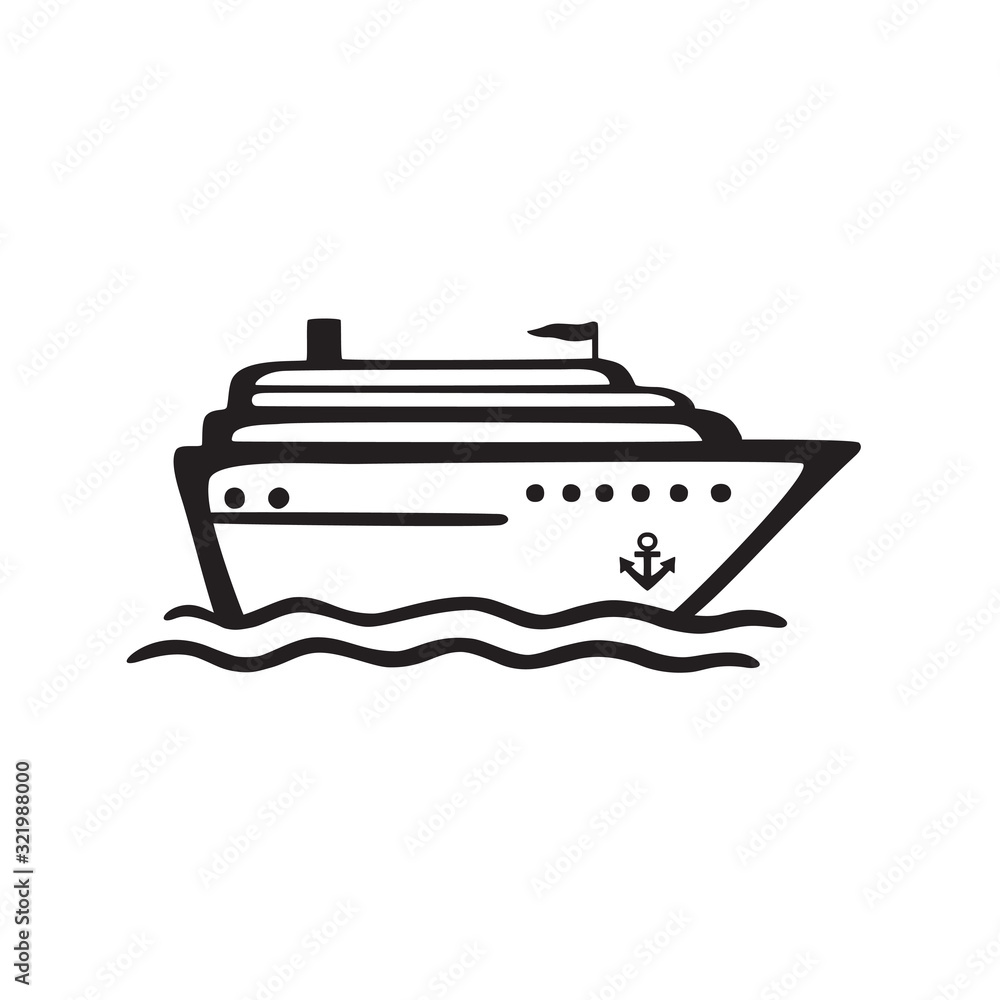 Sea cruise liner. Cartoon linear vector icon isolated on white background.