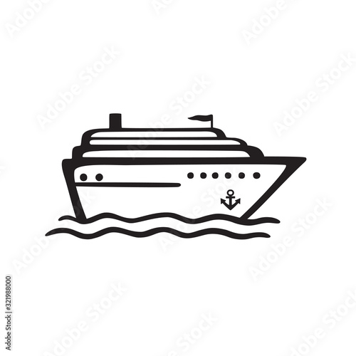 Sea cruise liner. Cartoon linear vector icon isolated on white background.