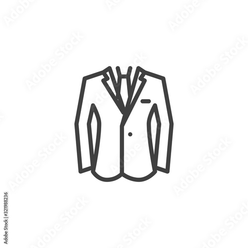 Business suit jacket line icon. linear style sign for mobile concept and web design. Men's jacket with necktie outline vector icon. Symbol, logo illustration. Vector graphics