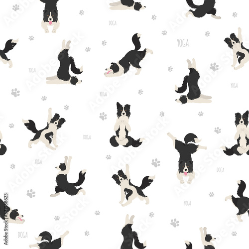 Obraz na płótnie Yoga dogs poses and exercises seamless pattern design