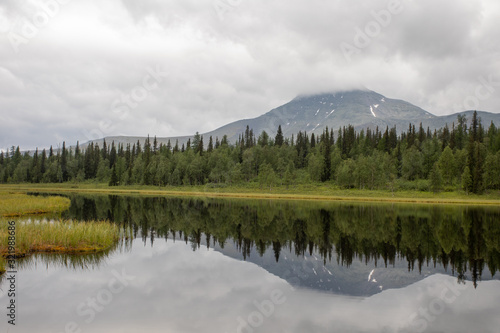 Fototapeta Naklejka Na Ścianę i Meble -  Mountain lake in the taiga. Mountains of the Subpolar Urals.