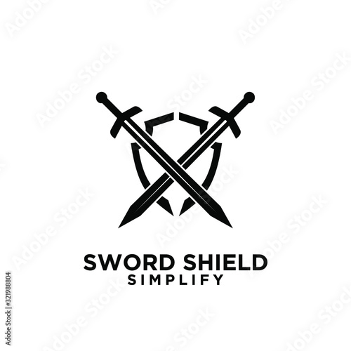 two sword and shield logo icon design vector
