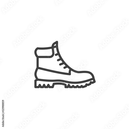 Hiking boot line icon. linear style sign for mobile concept and web design. Mens boots shoe outline vector icon. Symbol, logo illustration. Vector graphics