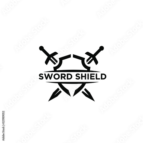two sword and shield logo icon design vector