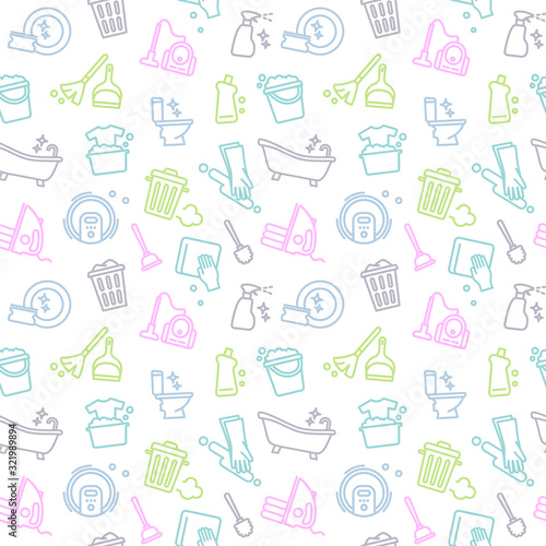 Seamless background of cleaning and housework. Vector Illustration