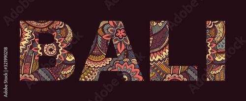 Inscription BALI in the style of abstract hand drawing