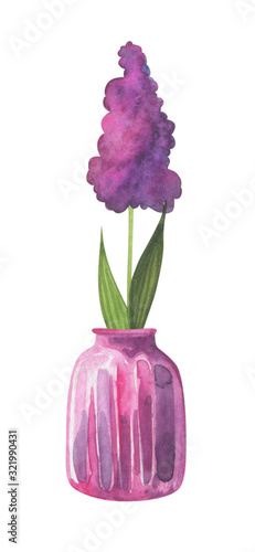 Bouquet of flowers in a vase in a watercolor style on a white background. Floral composition. Bright flowers, leaves and branches. Great for greeting cards, invitations, banners, flyers and designs