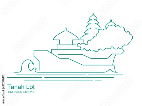 Tanakh Lot. Temple in Bali. Indonesia. Stylized outline icon with editable stroke