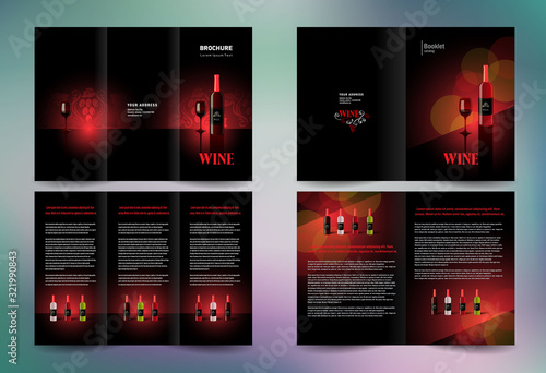 Wine red  brochure set design template folder booklet tri-fold alcohol beverage