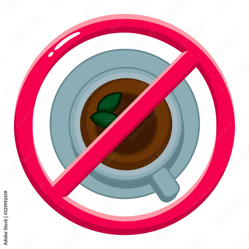 Banned black tea. Top view tea cup. Forbidden drink in a flat cup vector image Banned black tea. Top view tea cup. Forbidden drink in a flat cup vector image