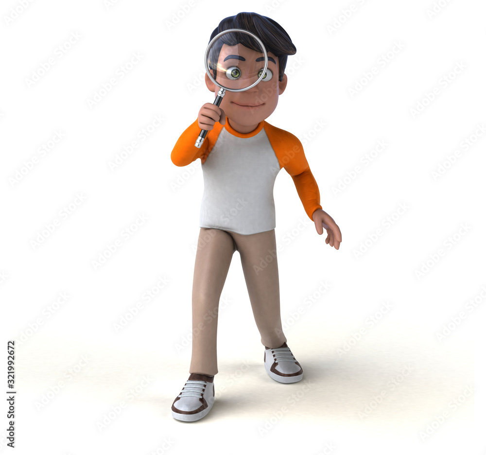 Fun 3D cartoon Asian teenager . Fun 3D cartoon Asian teenager .