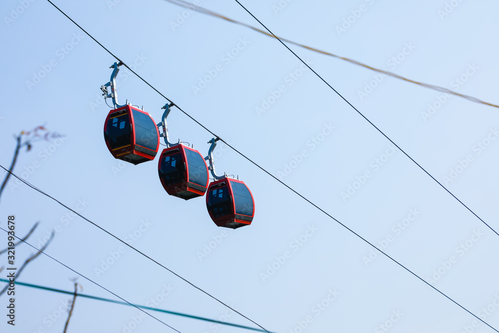Skiing on the Mountain. cable car and skyline Skiing on the Mountain. cable car and skyline