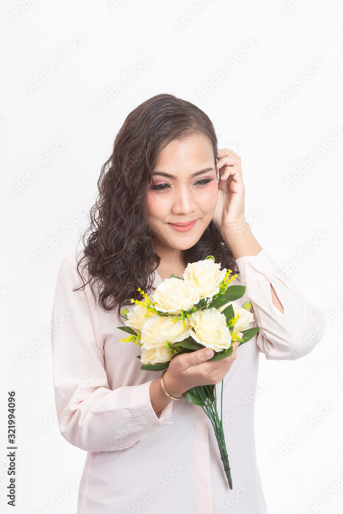 Girl and a rose in her hand Girl and a rose in her hand