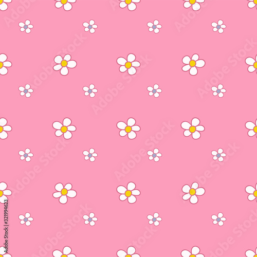 White daisy flowers on pink background. Cute floral seamless pattern