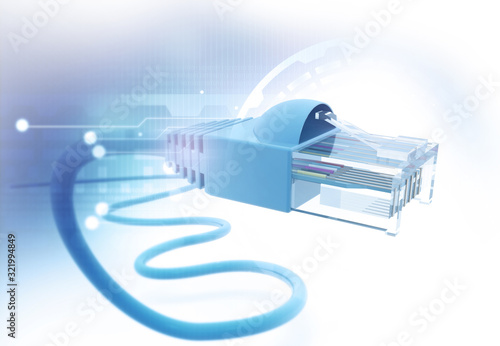 Internet cable on internet technology background. 3d illustration.