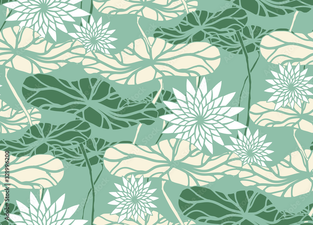 japan seamless lotus pond green