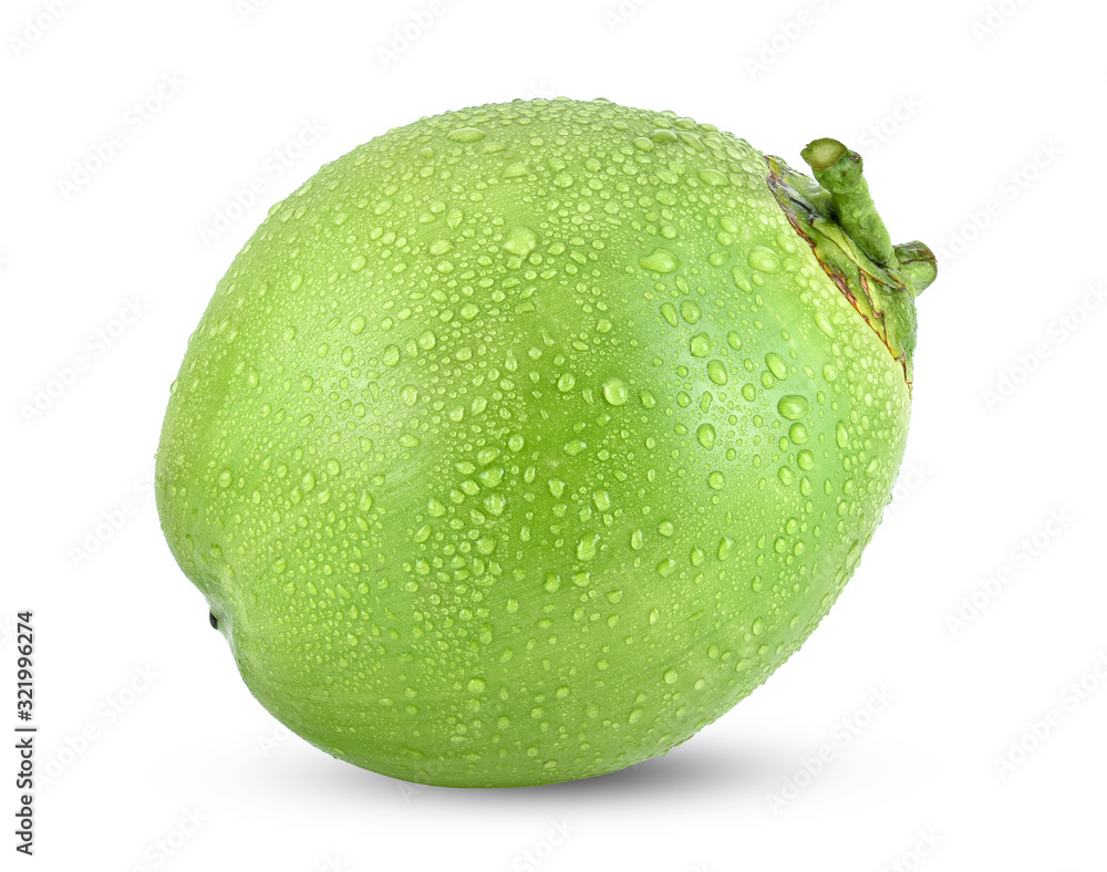 Fototapeta premium water drop green coconut isolated on white background