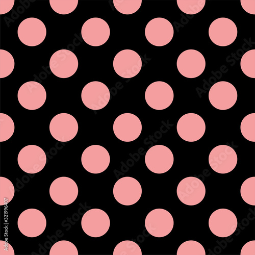 Pink polka dot pattern, black background.seamless vector