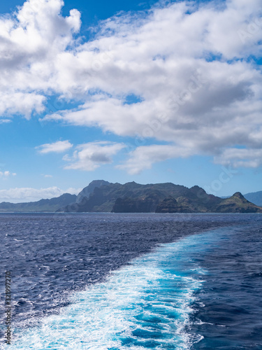Cruise ship leaving from Nawiliwili port on Kauai, Hawaii. Kauai is known as the "Garden Island."