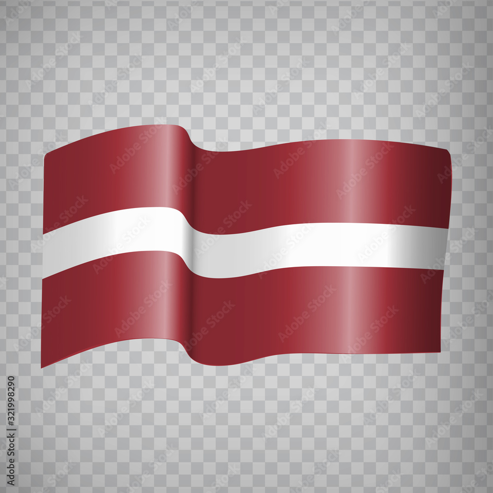 Naklejka premium 3D Realistic waving Flag of Latvia on transparent background. National Flag Latvian republic for your web site design, app, UI. Europe. EPS10.