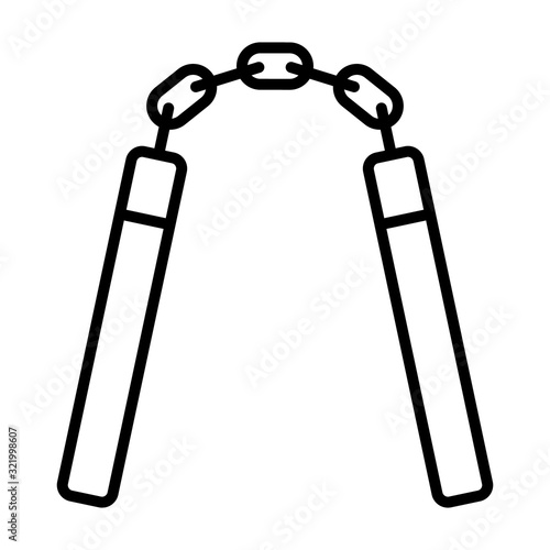 Nunchucks or nunchaku weapon line art vector icon for games and websites