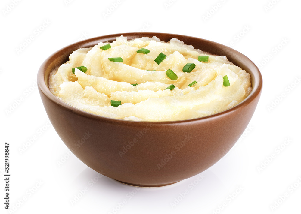 Bowl with mashed potatoes isolated on white background. Bowl with mashed potatoes isolated on white background.