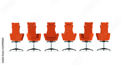 Office chair design with different points of view, used for interior design in flat cartoon style.