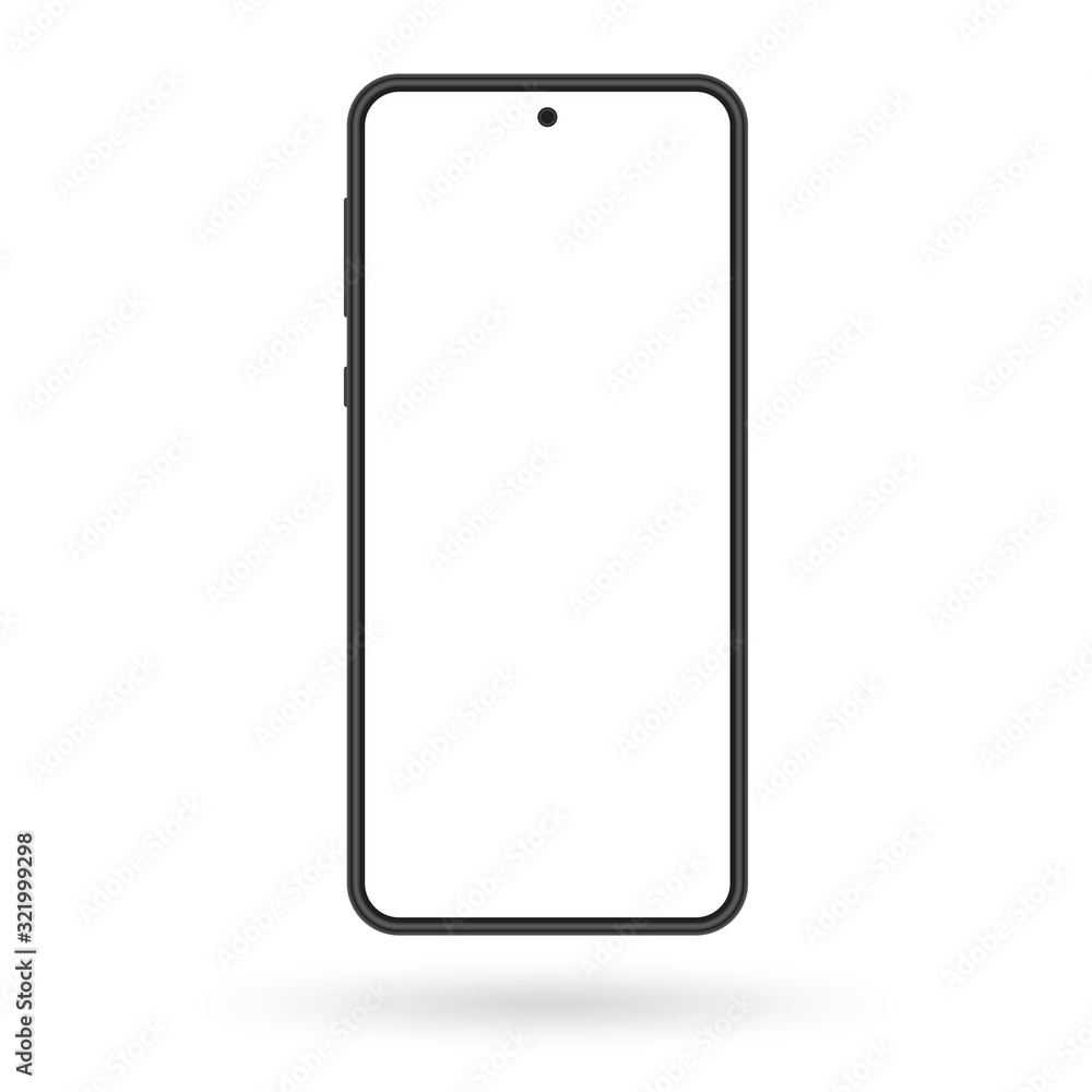 Smartphone mockup. Mobile phone screen blank. Black cellphone isolated on white background. Vector illustration. Smartphone mockup. Mobile phone screen blank. Black cellphone isolated on white background. Vector illustration.