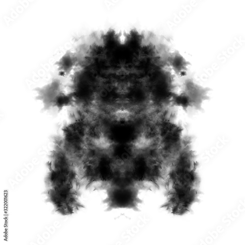 rorschach test, abstract monochrome inkblot, isolated on white background