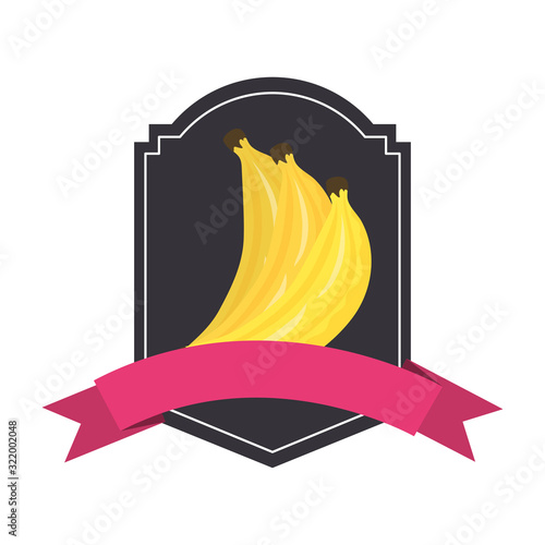 fresh bananas fruits with ribbon frame