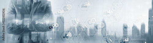 Wallpaper Mural Diagrams and icons on hologram screen. Mixed Media Website Business Horizontal Background. Torontodigital.ca