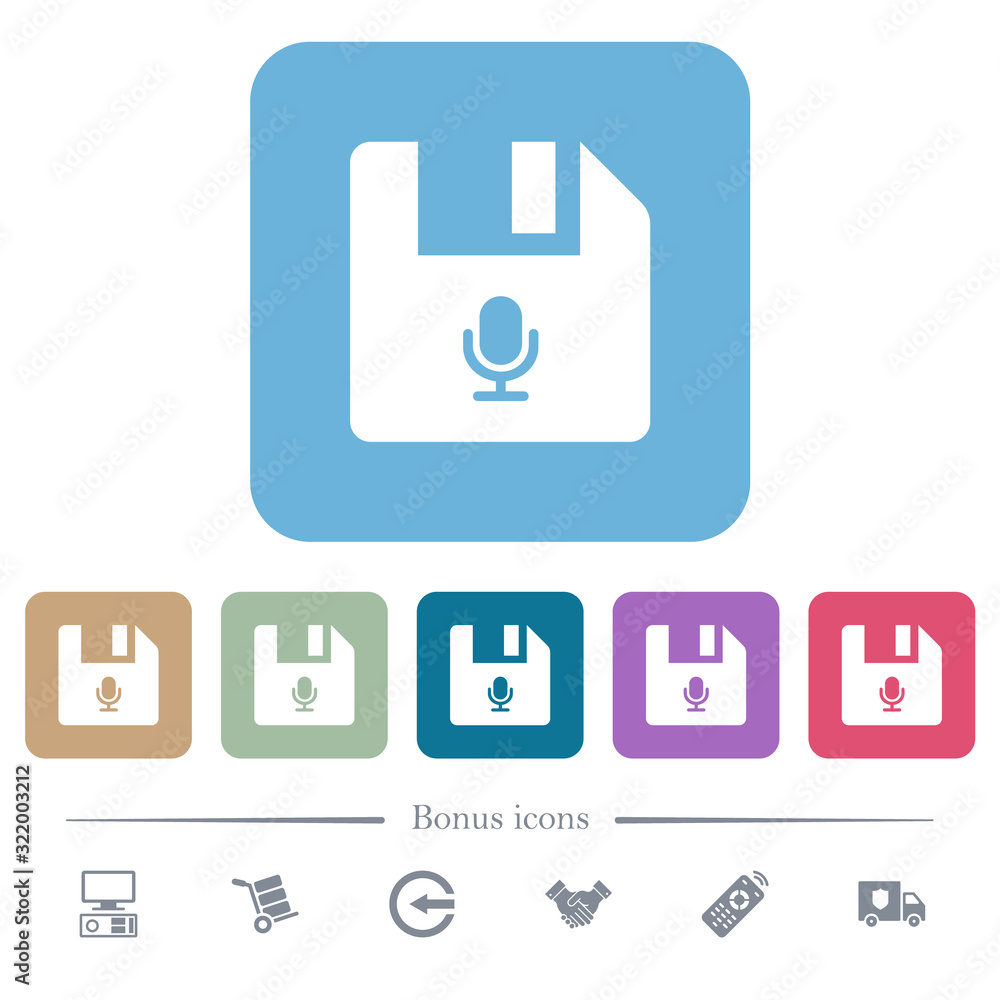 Voice file flat icons on color rounded square backgrounds Voice file flat icons on color rounded square backgrounds