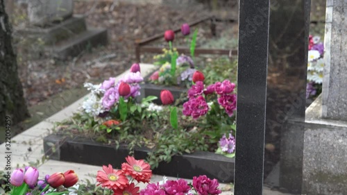 Graves with gravestones in a cemetery Abdal, Simferopol, Crimea. photo